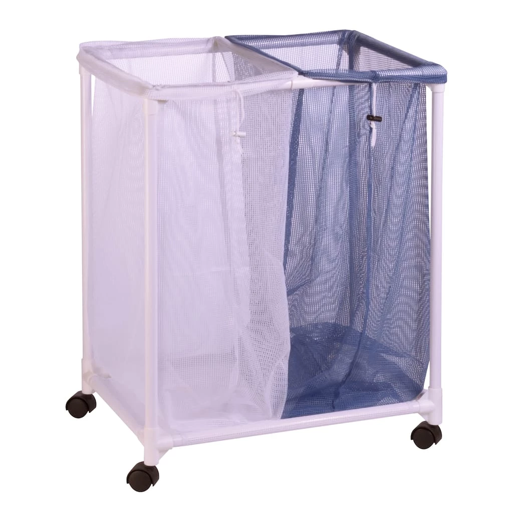 Discount ✔️ Honey Can Do White/Blue Laundry Sorter, 2 Mesh Bags ❤️ 3 Discount ✔️ Honey Can Do White/Blue Laundry Sorter, 2 Mesh Bags ❤️
