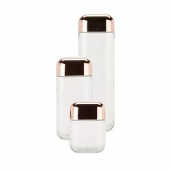 Wholesale 💯 Honey Can Do Rose & Clear Square Storage Jar Set, 3 Pieces ⭐