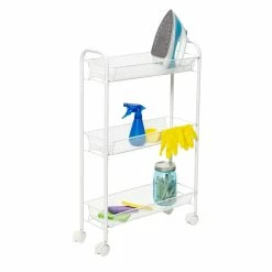 Best deal 👍 Honey Can Do White 3-Tier Mesh Narrow Rolling Cart ⌛ -Honey Can Do Sales Store D231869S 11