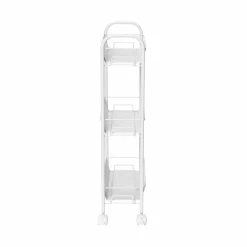 Best deal 👍 Honey Can Do White 3-Tier Mesh Narrow Rolling Cart ⌛ -Honey Can Do Sales Store D231869S 5
