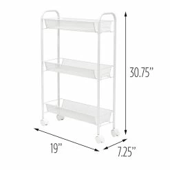 Best deal 👍 Honey Can Do White 3-Tier Mesh Narrow Rolling Cart ⌛ -Honey Can Do Sales Store D231869S 7