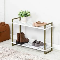 Buy ❤️ Honey Can Do Olive & White 2-Tier Tubular 👟 Shoe Rack ❤️ -Honey Can Do Sales Store D296333S 10
