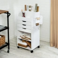 Outlet ✔️ Honey Can Do 3-Drawer White Rolling Craft Cart with Drawers & Slotted Compartments 🤩