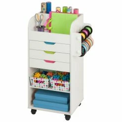 Outlet ✔️ Honey Can Do 3-Drawer White Rolling Craft Cart with Drawers & Slotted Compartments 🤩 -Honey Can Do Sales Store D582780S 11