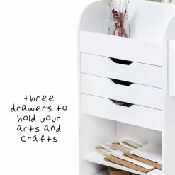 Outlet ✔️ Honey Can Do 3-Drawer White Rolling Craft Cart with Drawers & Slotted Compartments 🤩 -Honey Can Do Sales Store D582780S 15