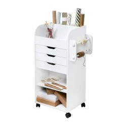 Outlet ✔️ Honey Can Do 3-Drawer White Rolling Craft Cart with Drawers & Slotted Compartments 🤩 -Honey Can Do Sales Store D582780S 6
