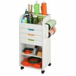 Outlet ✔️ Honey Can Do 3-Drawer White Rolling Craft Cart with Drawers & Slotted Compartments 🤩 -Honey Can Do Sales Store D582780S 7