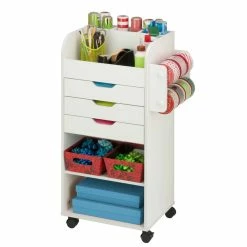 Outlet ✔️ Honey Can Do 3-Drawer White Rolling Craft Cart with Drawers & Slotted Compartments 🤩 -Honey Can Do Sales Store D582780S 9