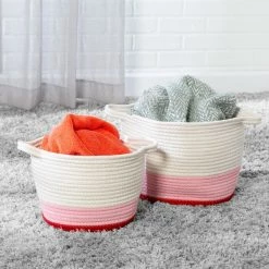 Flash Sale 🥰 6 Packs: 2 ct. (12 total) Honey Can Do Red & White Ombré Nesting Cotton Rope Storage Baskets ⌛ -Honey Can Do Sales Store D598020S 1 1