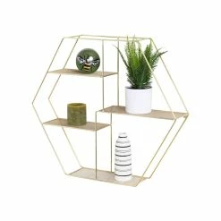 Cheap ✔️ Honey Can Do 21" Gold Hexagonal Decorative 4-Tier Metal Wall Shelf 👍 -Honey Can Do Sales Store D598021S 2