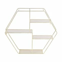 Outlet 💯 6 Pack: Honey Can Do 21" Gold Hexagonal Decorative 4-Tier Metal Wall Shelf 👏 -Honey Can Do Sales Store D598021S 6 1