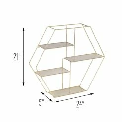 Outlet 💯 6 Pack: Honey Can Do 21" Gold Hexagonal Decorative 4-Tier Metal Wall Shelf 👏 -Honey Can Do Sales Store D598021S 9 1