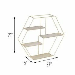 Cheap ✔️ Honey Can Do 21" Gold Hexagonal Decorative 4-Tier Metal Wall Shelf 👍 -Honey Can Do Sales Store D598021S 9