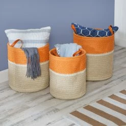 Flash Sale 🥰 Honey Can Do Orange & Beige Paper Straw Nesting Baskets with Handles Set ⌛ -Honey Can Do Sales Store D598031S 1 1