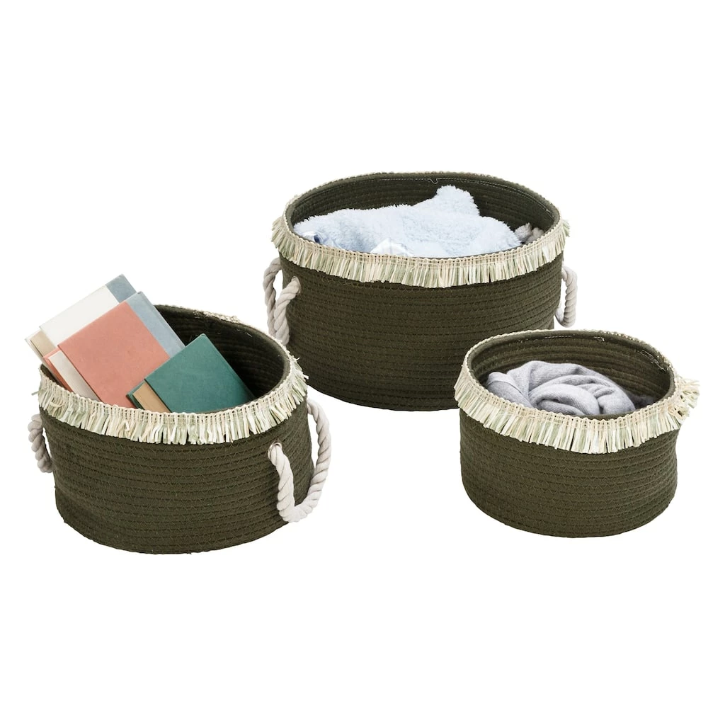 Wholesale ⌛ 6 Pack: Honey Can Do Olive Nesting Cotton Rope Baskets with Fringe Set ✔️ 5 Wholesale ⌛ 6 Pack: Honey Can Do Olive Nesting Cotton Rope Baskets with Fringe Set ✔️ - Image 3