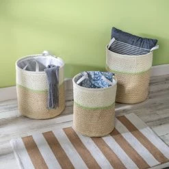 Cheapest 🔥 Honey Can Do Green & Beige Small Nesting Paper Straw Baskets with Handles Set 🔔 -Honey Can Do Sales Store D598035S 1