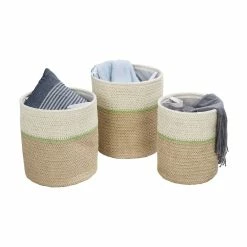 Cheapest 🔥 Honey Can Do Green & Beige Small Nesting Paper Straw Baskets with Handles Set 🔔 -Honey Can Do Sales Store D598035S 2