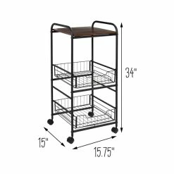 Deals ⌛ Honey Can Do Black & Natural 3-Tier Slim Rolling Cart 😍 -Honey Can Do Sales Store D598037S 12