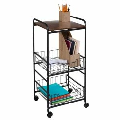 Deals ⌛ Honey Can Do Black & Natural 3-Tier Slim Rolling Cart 😍 -Honey Can Do Sales Store D598037S 4