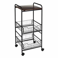 Deals ⌛ Honey Can Do Black & Natural 3-Tier Slim Rolling Cart 😍 -Honey Can Do Sales Store D598037S 7
