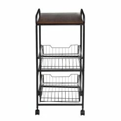 Deals ⌛ Honey Can Do Black & Natural 3-Tier Slim Rolling Cart 😍 -Honey Can Do Sales Store D598037S 9