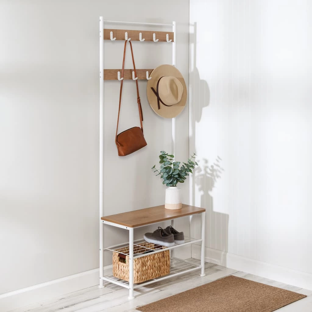 Wholesale π Honey Can Do White & Walnut Entryway Hall Tree with Bench & π Shoe Storage π 4 Wholesale π Honey Can Do White & Walnut Entryway Hall Tree with Bench & π Shoe Storage π - Image 2