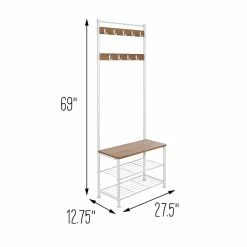 Budget ⭐ 6 Pack: Honey Can Do White & Walnut Entryway Hall Tree with Bench & 👟 Shoe Storage 🥰 -Honey Can Do Sales Store D598068S 10 1