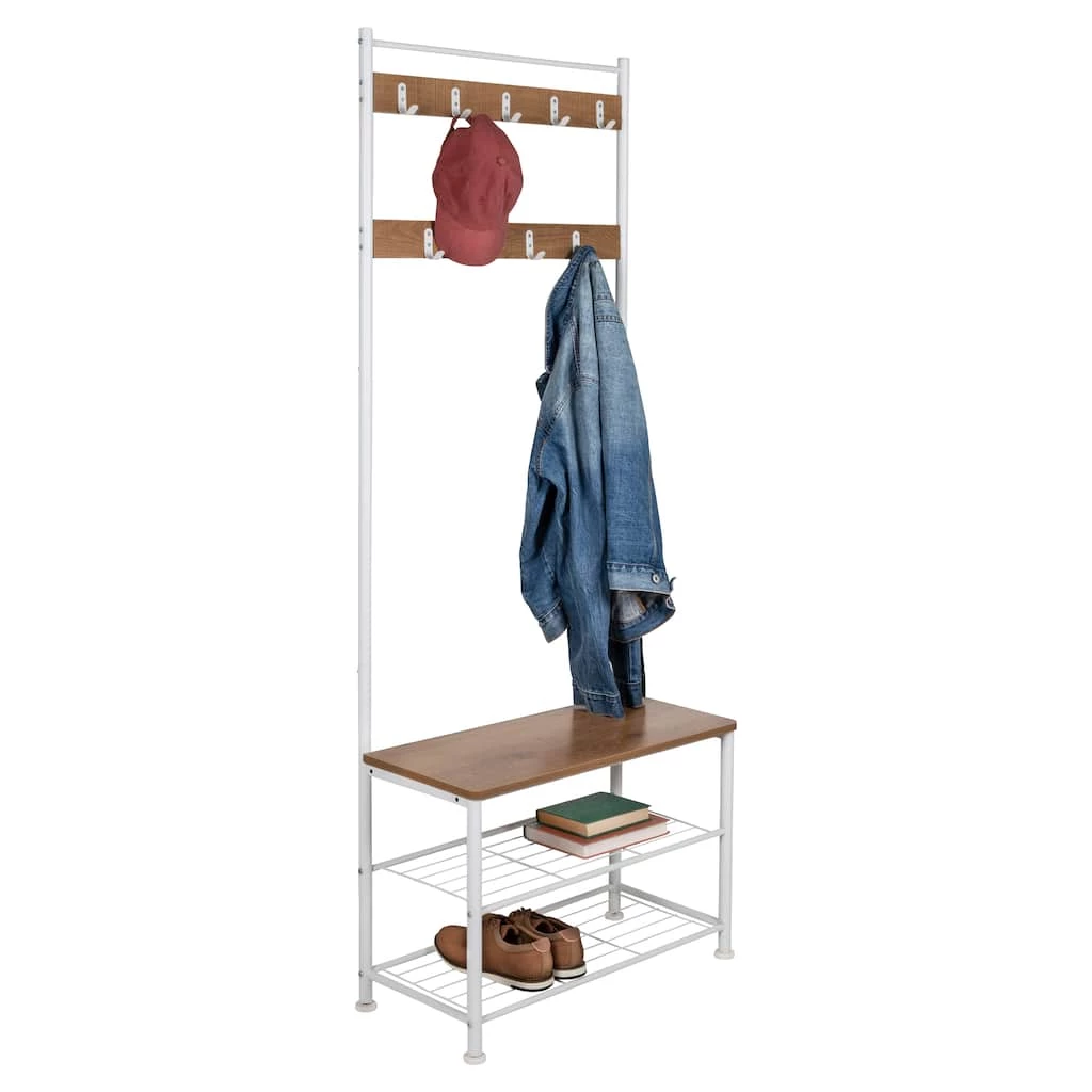 Wholesale π Honey Can Do White & Walnut Entryway Hall Tree with Bench & π Shoe Storage π 5 Wholesale π Honey Can Do White & Walnut Entryway Hall Tree with Bench & π Shoe Storage π - Image 3