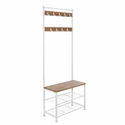 Wholesale 🎉 Honey Can Do White & Walnut Entryway Hall Tree with Bench & 👟 Shoe Storage 👍