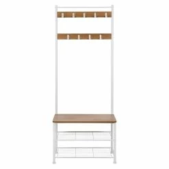 Budget ⭐ 6 Pack: Honey Can Do White & Walnut Entryway Hall Tree with Bench & 👟 Shoe Storage 🥰 -Honey Can Do Sales Store D598068S 8 1