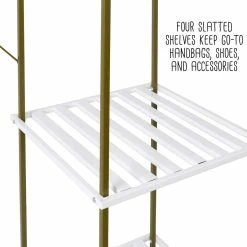 Discount ❤️ Honey Can Do Olive & White Freestanding Open Metal Closet Wardrobe 🎁 -Honey Can Do Sales Store D598069S 11