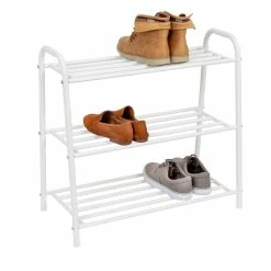 New 👍 Honey Can Do Matte White 3-Shelf Steel 👟 Shoe Rack 😍 -Honey Can Do Sales Store D613949S 2