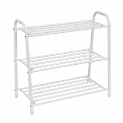 New 👍 Honey Can Do Matte White 3-Shelf Steel 👟 Shoe Rack 😍