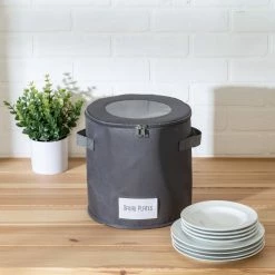 Cheapest 🧨 Honey Can Do 10" Gray Round Dinnerware Storage Box ✔️ -Honey Can Do Sales Store D613956S 1