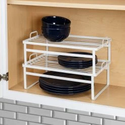 Brand new 😀 Honey Can Do White Stackable Shelves for Cabinets Set ⌛ -Honey Can Do Sales Store D613987S 1