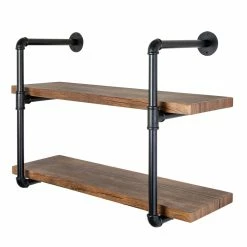 Flash Sale 🌟 Honey Can Do Black 2-Tier Industrial Wall Shelf 🔔 -Honey Can Do Sales Store D614081S 5