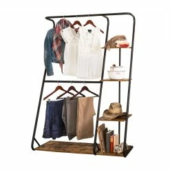 Flash Sale 🥰 Honey Can Do 68" Freestanding Open Closet Wardrobe with Wood Shelf & Black Metal Frame 🧨