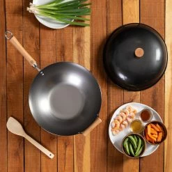 Flash Sale β Honey Can Do 4 Piece Joyce Chen Classic Series Uncoated Carbon Steel Wok Set w/ Lid & Birch Handles π€©
