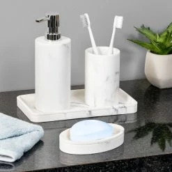 Budget 👍 Honey Can Do Off-White Marble Bath Accessory Set 🛒 -Honey Can Do Sales Store D614175S 1