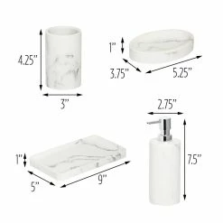 Budget 👍 Honey Can Do Off-White Marble Bath Accessory Set 🛒 -Honey Can Do Sales Store D614175S 4
