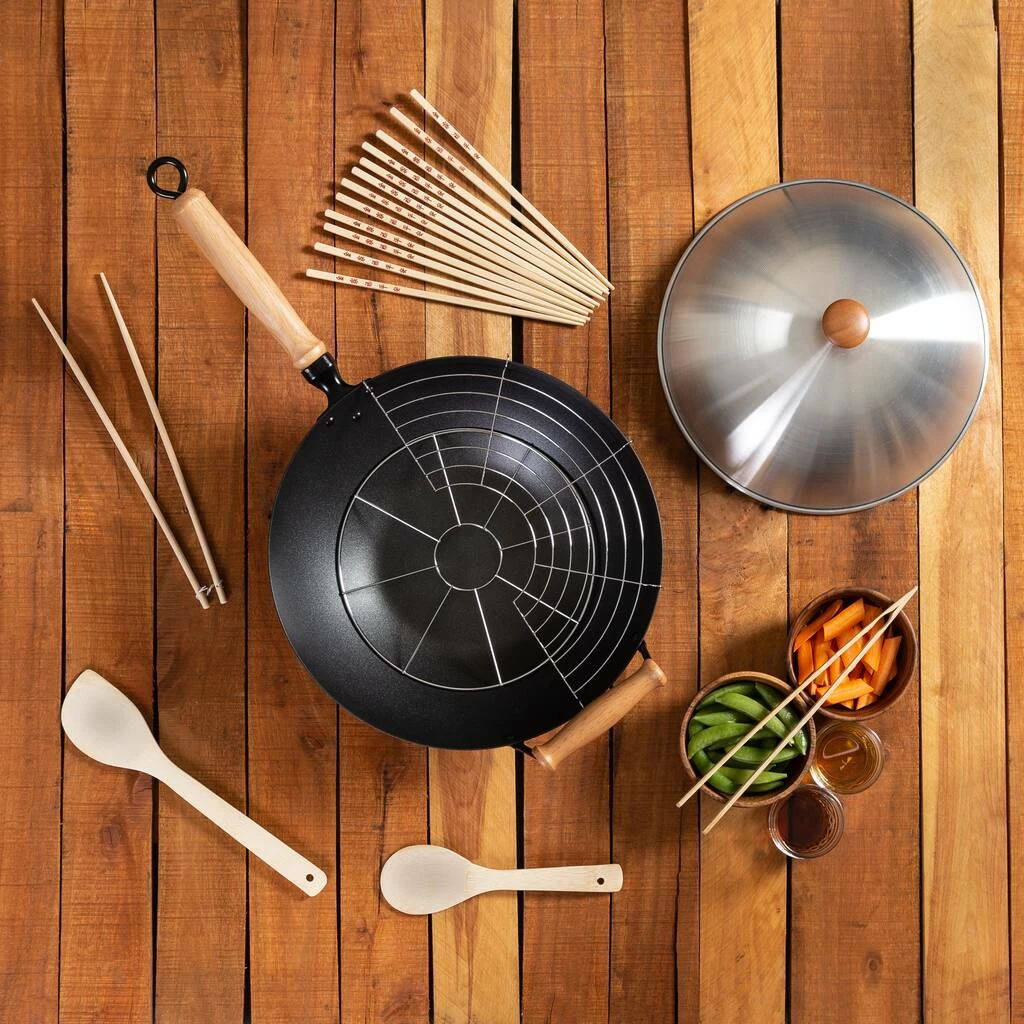 Outlet ❤️ Honey Can Do 14'' Joyce Chen Professional Series Carbon Steel Nonstick Wok Set w/ Lid & Maple Handles 🧨 4 Outlet ❤️ Honey Can Do 14'' Joyce Chen Professional Series Carbon Steel Nonstick Wok Set w/ Lid & Maple Handles 🧨 - Image 2