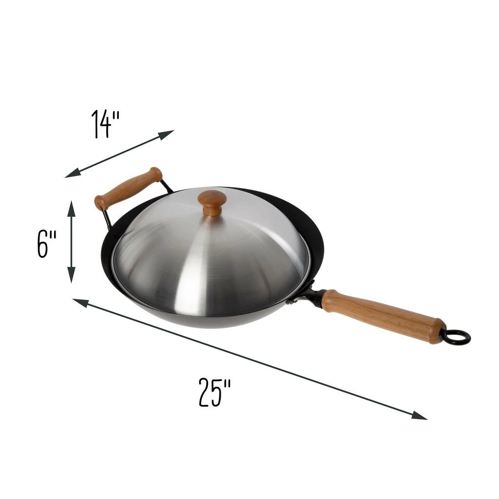 Outlet ❤️ Honey Can Do 14'' Joyce Chen Professional Series Carbon Steel Nonstick Wok Set w/ Lid & Maple Handles 🧨 8 Outlet ❤️ Honey Can Do 14'' Joyce Chen Professional Series Carbon Steel Nonstick Wok Set w/ Lid & Maple Handles 🧨 - Image 6