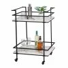 New 🎉 Honey Can Do 2-Tier Black & White Faux Marble Rolling Bar & Serving Cart 🔥 -Honey Can Do Sales Store D654062S 1