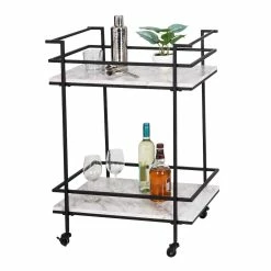 New 🎉 Honey Can Do 2-Tier Black & White Faux Marble Rolling Bar & Serving Cart 🔥