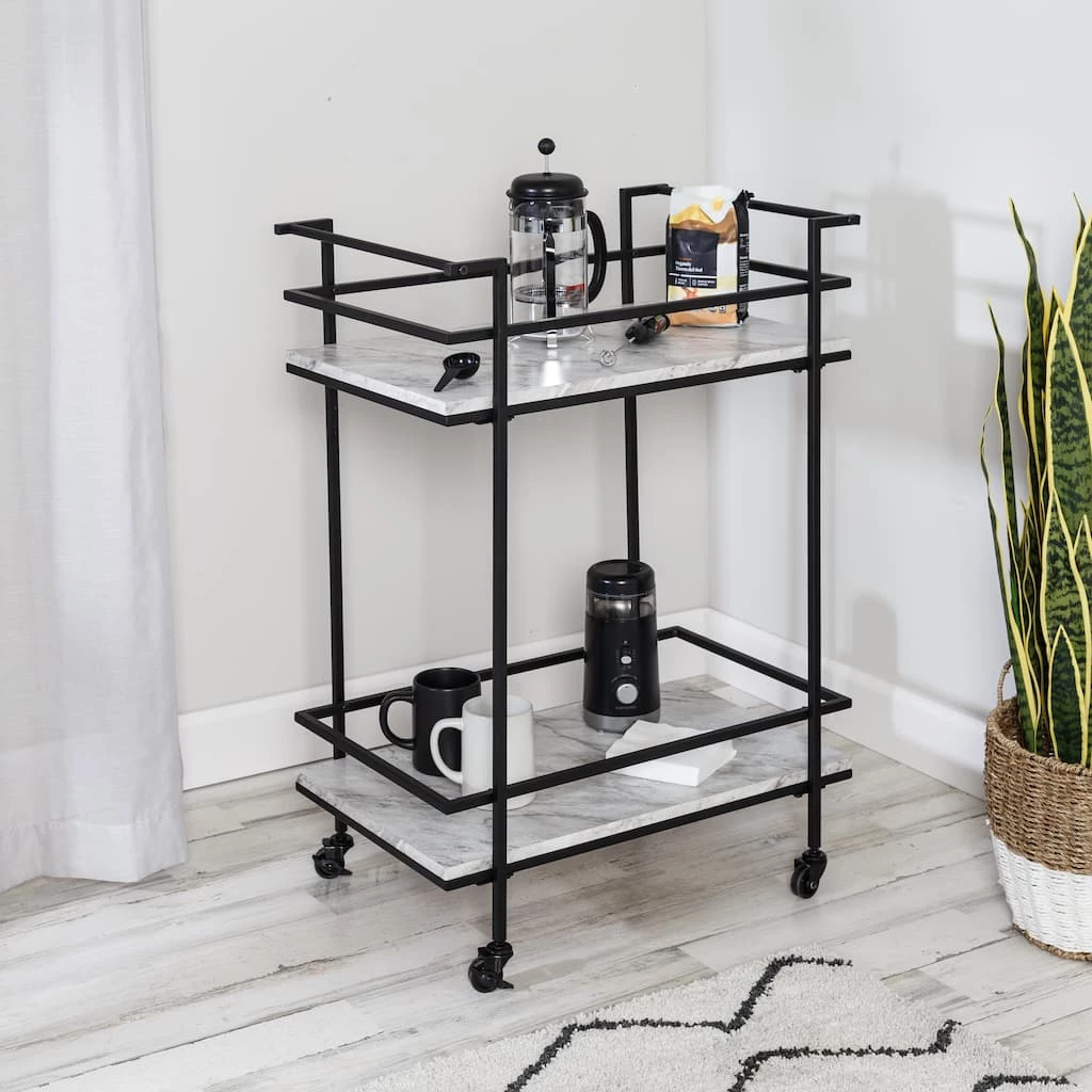New π Honey Can Do 2-Tier Black & White Faux Marble Rolling Bar & Serving Cart π₯ 5 New π Honey Can Do 2-Tier Black & White Faux Marble Rolling Bar & Serving Cart π₯ - Image 3