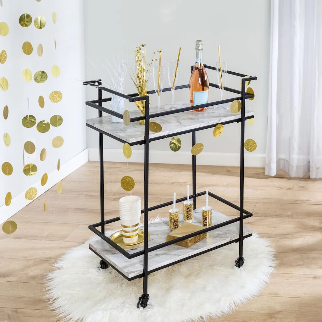 New π Honey Can Do 2-Tier Black & White Faux Marble Rolling Bar & Serving Cart π₯ 6 New π Honey Can Do 2-Tier Black & White Faux Marble Rolling Bar & Serving Cart π₯ - Image 4