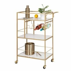 New ✔️ Honey Can Do 3-Tier Gold & White Rolling Bar & Serving Cart with Handles 🤩