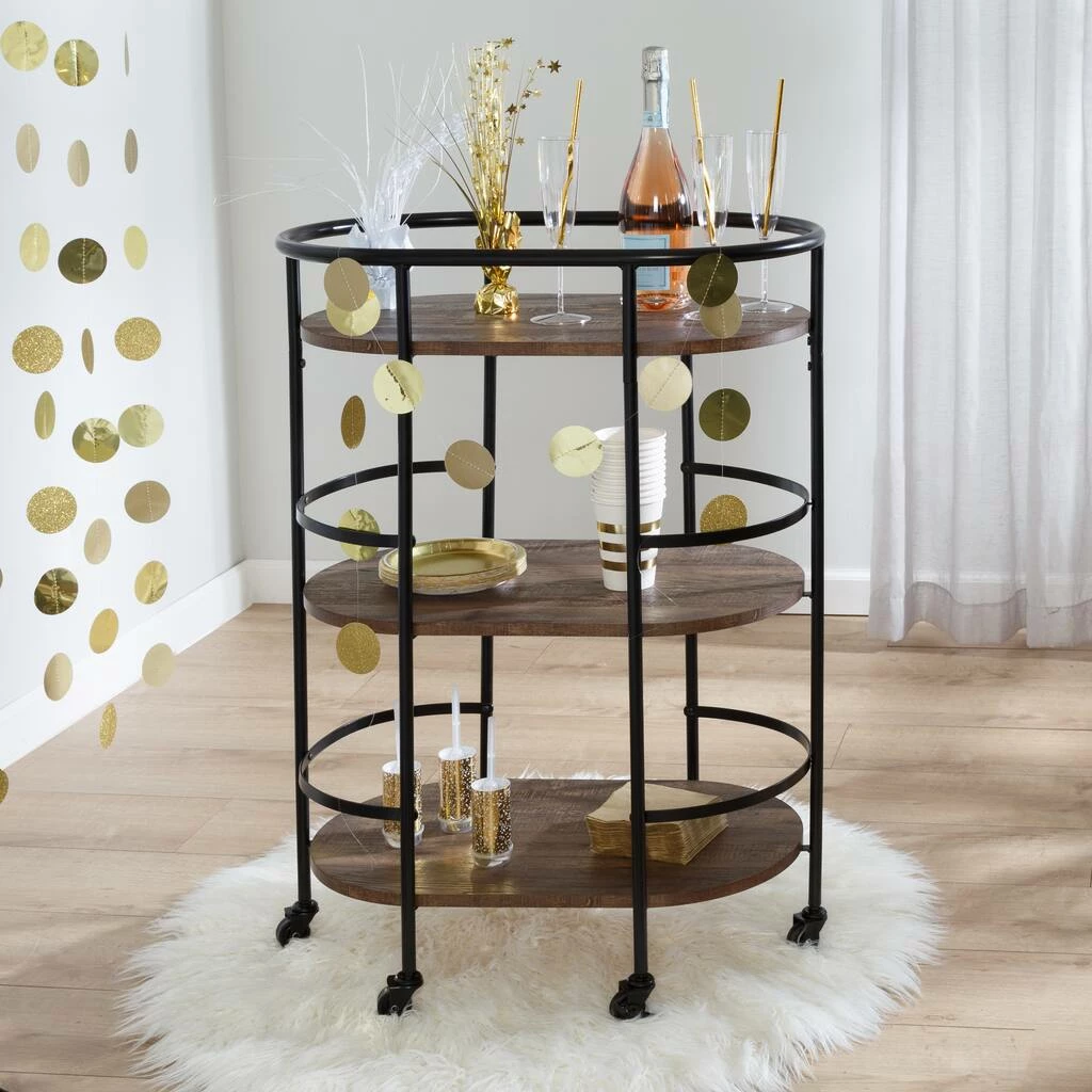 Buy π Honey Can Do 3-Tier Black & Rustic Brown Rolling Bar & Serving Cart π― 6 Buy π Honey Can Do 3-Tier Black & Rustic Brown Rolling Bar & Serving Cart π― - Image 4