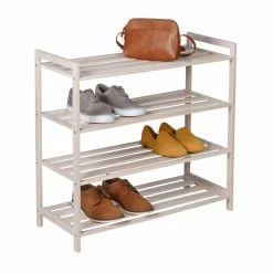 Discount 🥰 Honey Can Do White Wash 4-Tier Bamboo 👟 Shoe Rack 💯