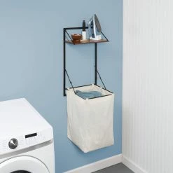 Flash Sale 🌟 Honey Can Do Black & Walnut Collapsible Wall-Mounted Hamper with Bag and Shelf ⌛ -Honey Can Do Sales Store D654301S 3
